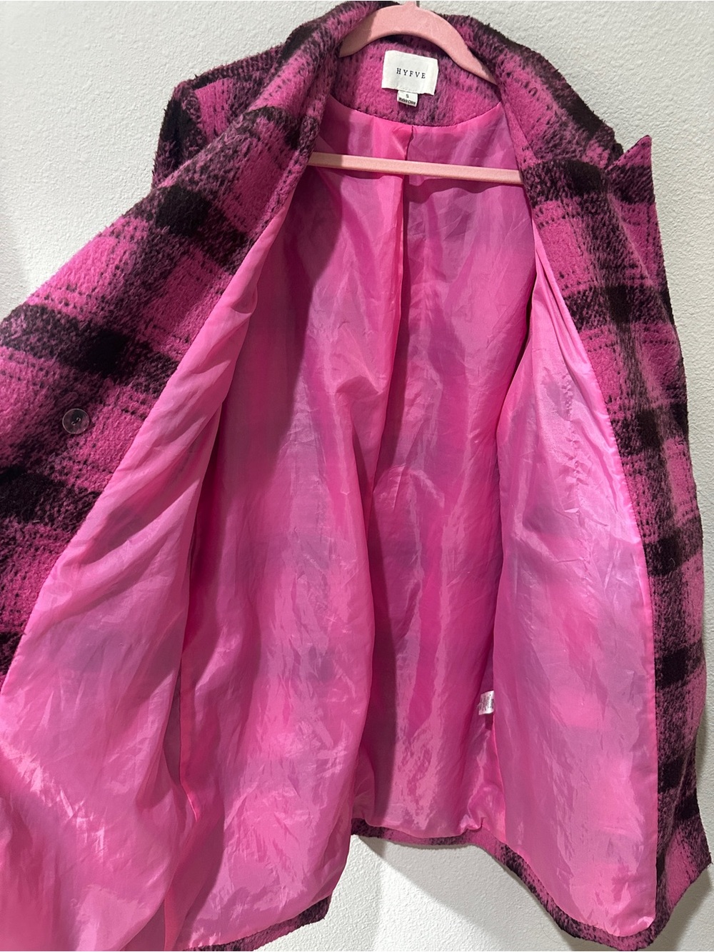 HYFVE Pink and Black Plaid Double-Breasted Pea Coat - Picture 8 of 10